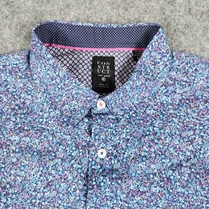 CONSTRUCT Shirt Mens Blue 2XL XXL Floral Slim Fit Stretch Button Short Sleeve